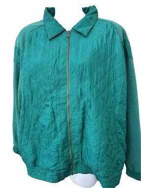 Vintage Lavon Silk Quilted Jacket Green L
